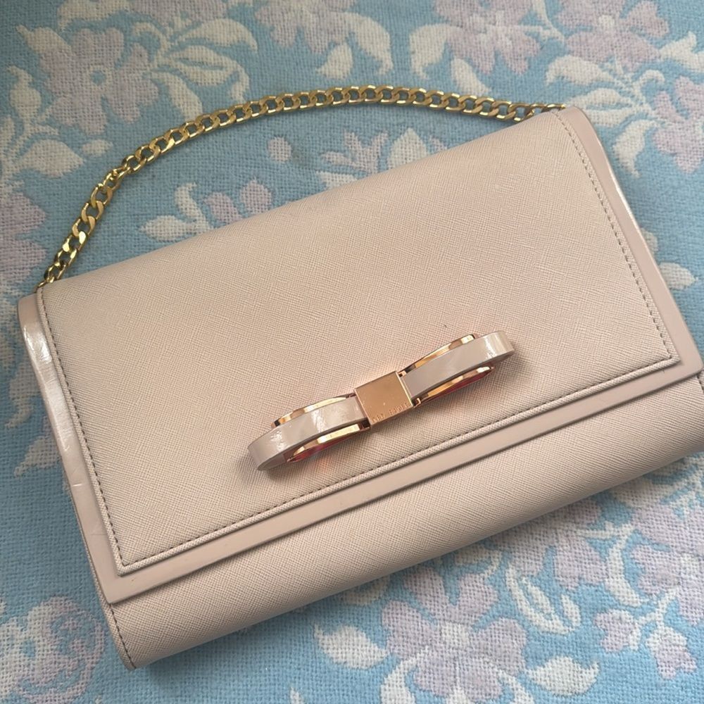*Ted Baker London* Elegant Blush & Rose Gold Bow Envelope Clutch Handbag EUC